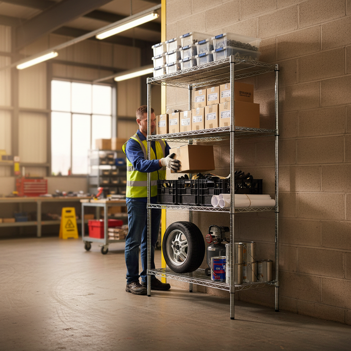 Premium Chrome Wire Shelving Unit - 1625mm High - 300kg Capacity - Front view