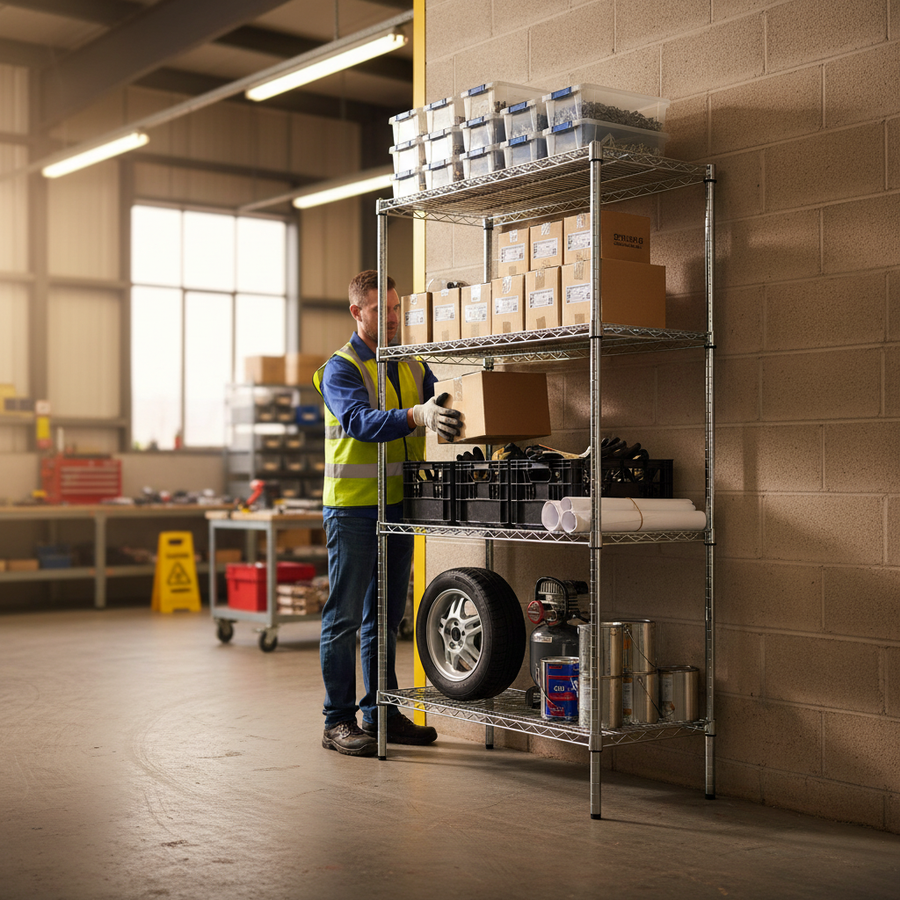 Premium Chrome Wire Shelving Unit - 1625mm High - 300kg Capacity - Front view
