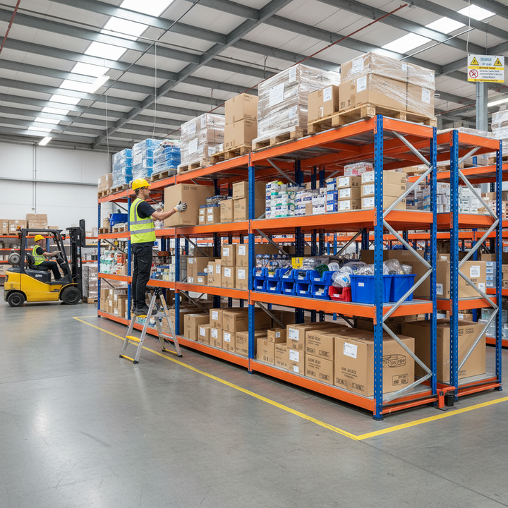 Premium Heavy Duty Industrial Shelving - 1677mm High - 400kg Capacity - Steel - Side view