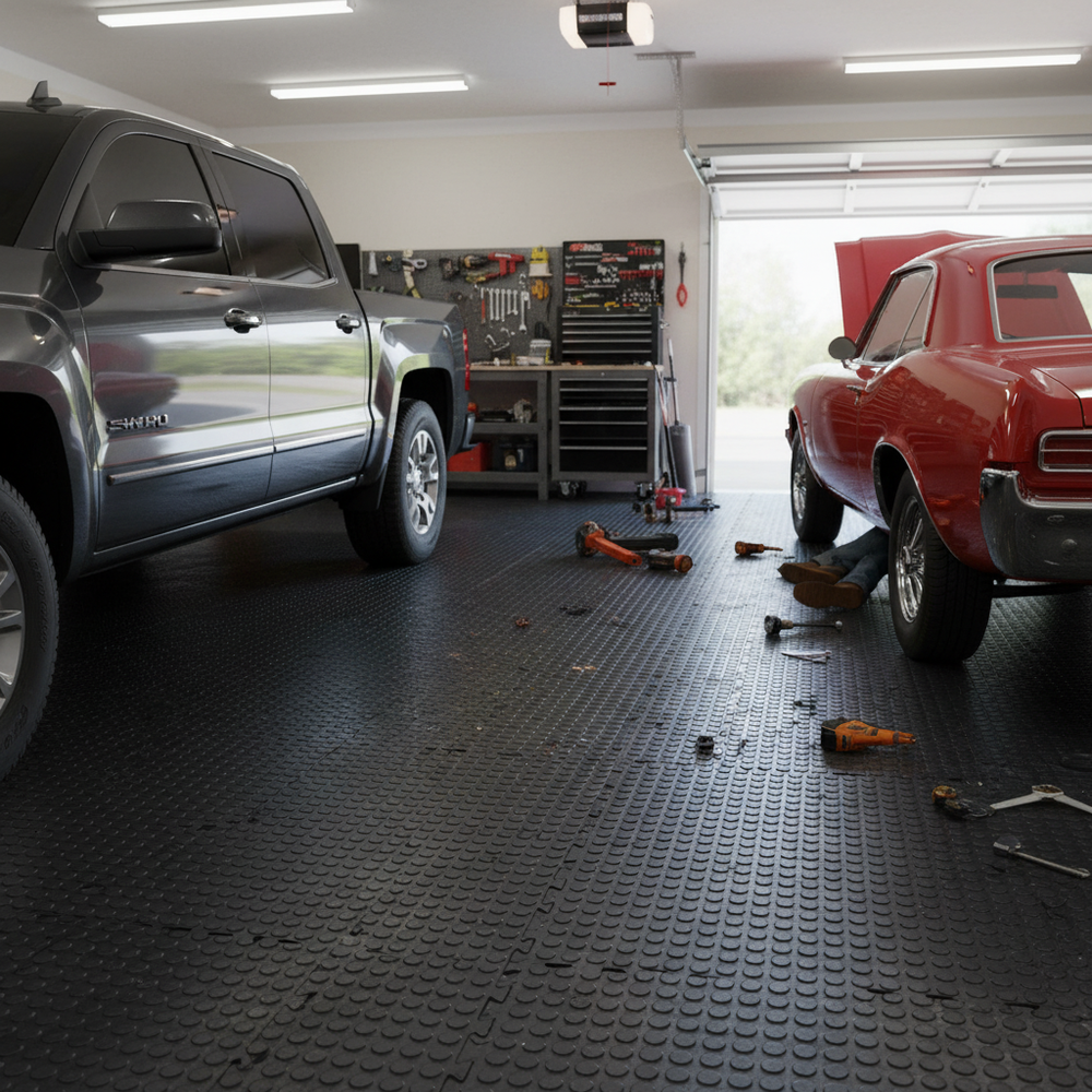 Premium Garage Floor Tiles - Coin Pattern for Heavy Duty Use - Side view