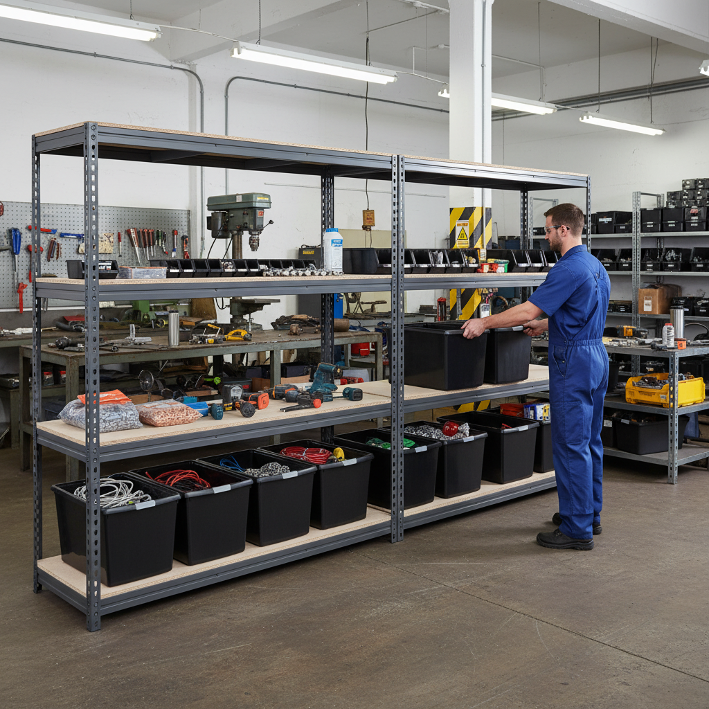 Heavy Duty Shelving with 12x 62L Storage Boxes - 1600mm High - Grey - Side view