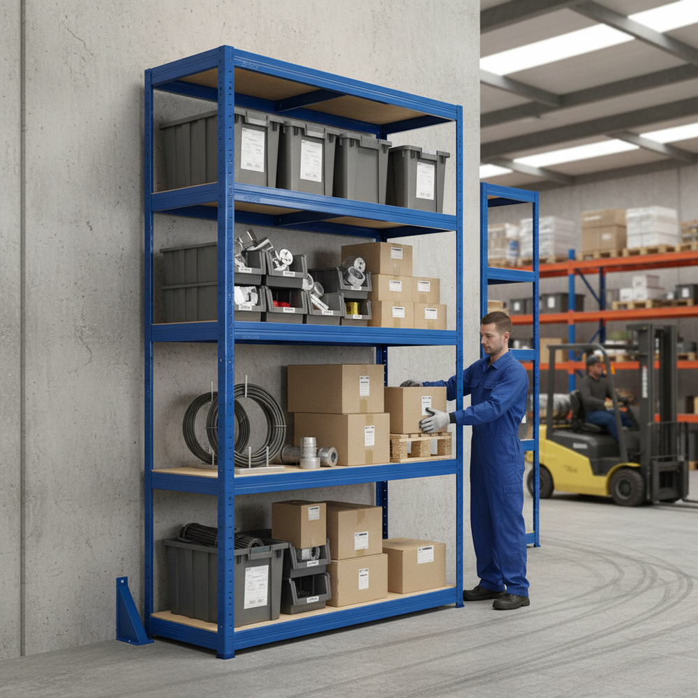 Premium Industrial Shelving - 2130mm High - 200/280kg Capacity - Blue - Side view