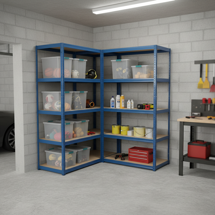Heavy Duty Corner Garage Shelving Unit - 1800mm High - 200/280kg Capacity - Front view