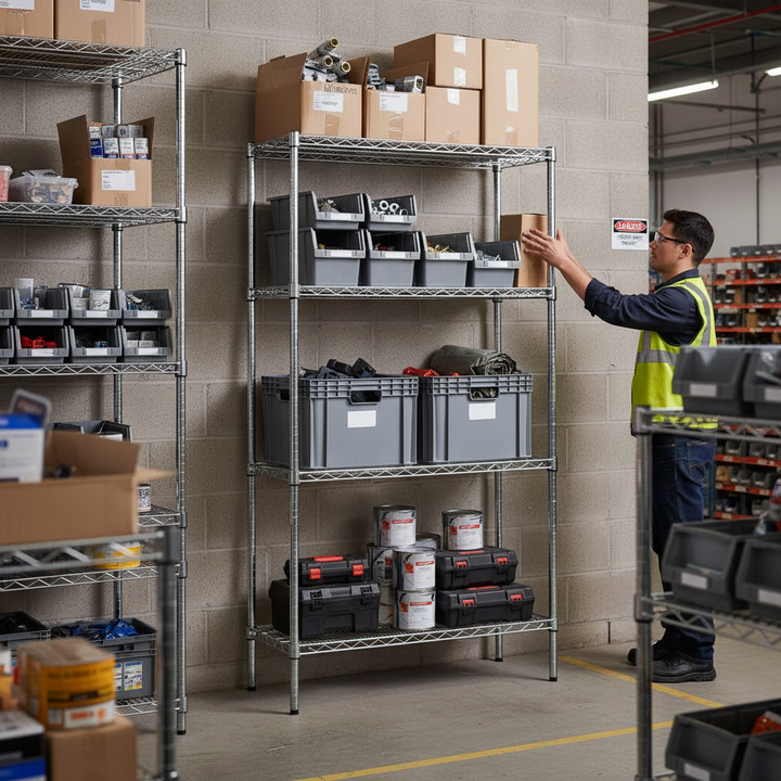 Premium Chrome Wire Shelving Unit - 2130mm High - 300kg Capacity - Side view