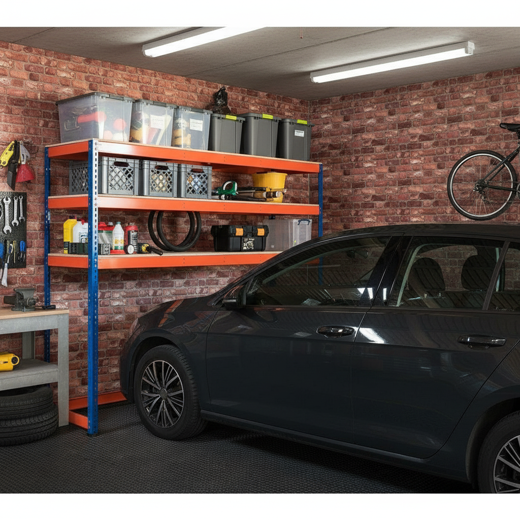 Heavy Duty Garage Shelving Unit for Vehicle Storage - Side view