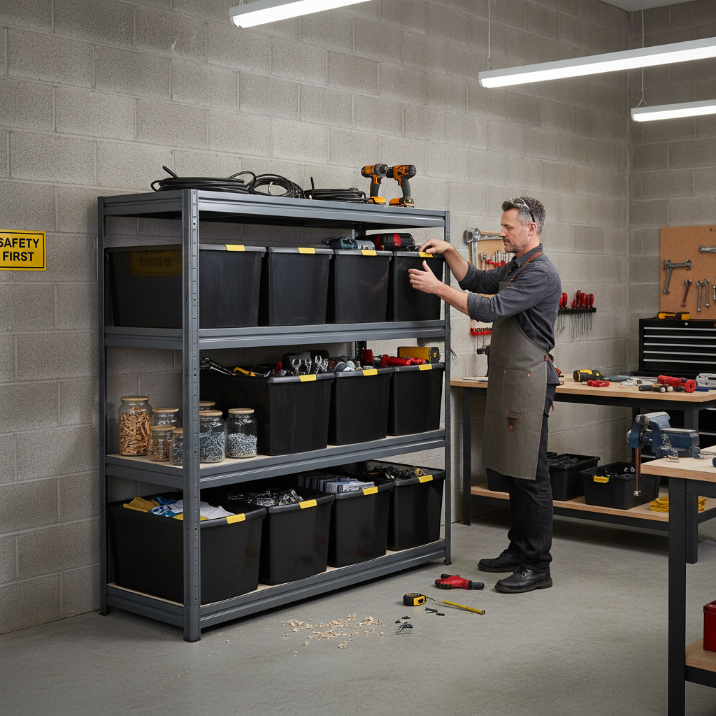 Heavy Duty Garage Shelving - 1770mm High - Grey with Storage Boxes - Side view
