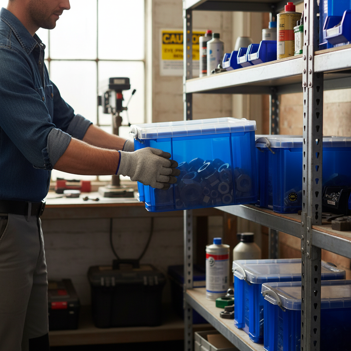 35L Premium Stackable Storage Boxes - Transparent Blue - Front view