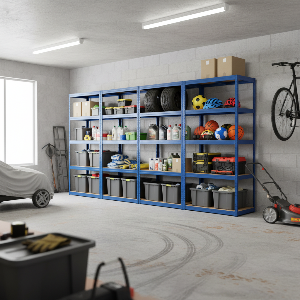 Premium Garage Shelving Units - 2130mm High - Heavy Duty Storage - Side view