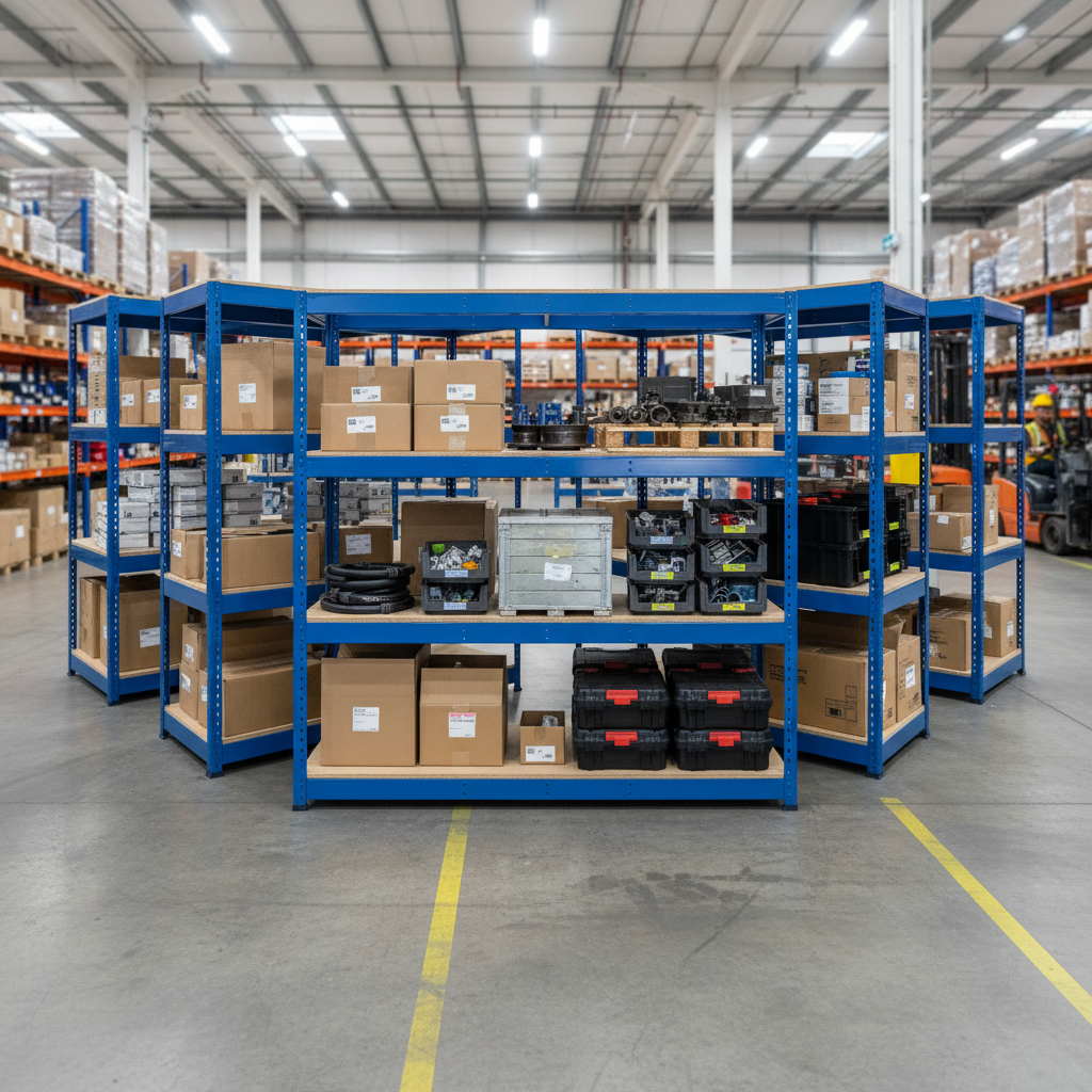 Heavy Duty Industrial Shelving - 1677mm High - 400kg Capacity - Chipboard - Blue - Side view