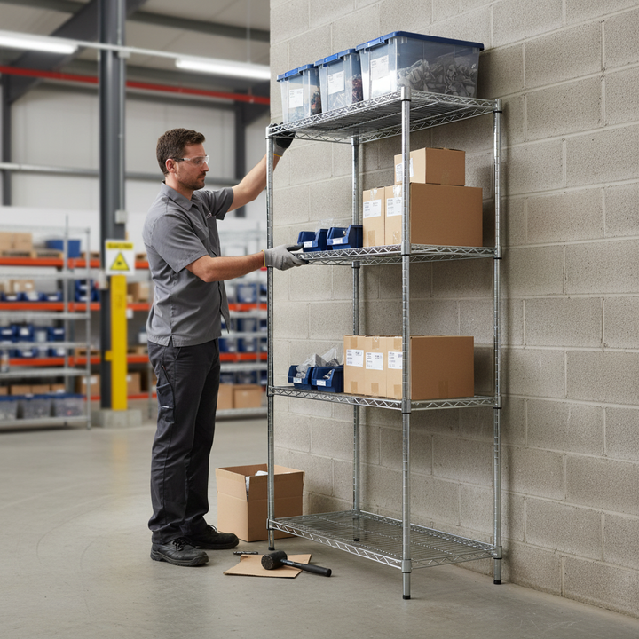 Premium Chrome Wire Shelving Extension Bay - 2130mm High - 300kg Capacity - Front view