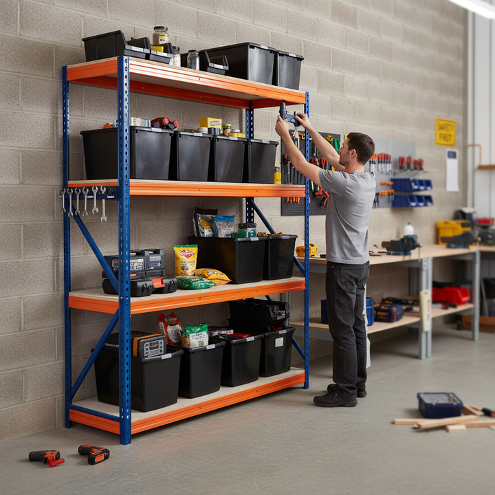 Heavy Duty Shelving Unit with 8 Durable 62L Storage Boxes - 1800mm High - Side view