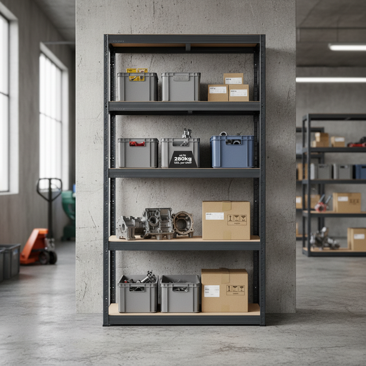 Premium Heavy Duty Shelving - 2130mm High - 200/280kg Capacity - Grey - Front view