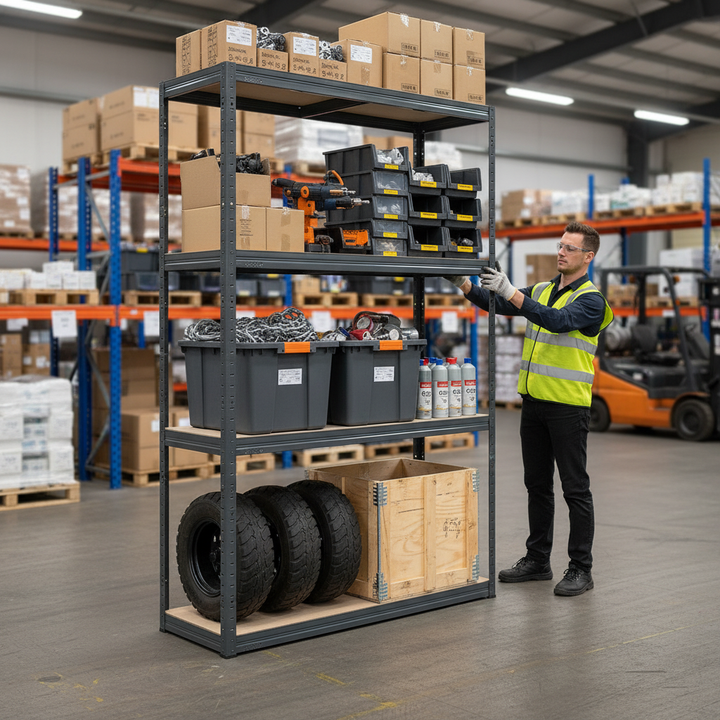 High-Performance Industrial Shelving Unit - 1600mm High - 200kg Capacity - Grey - Side view