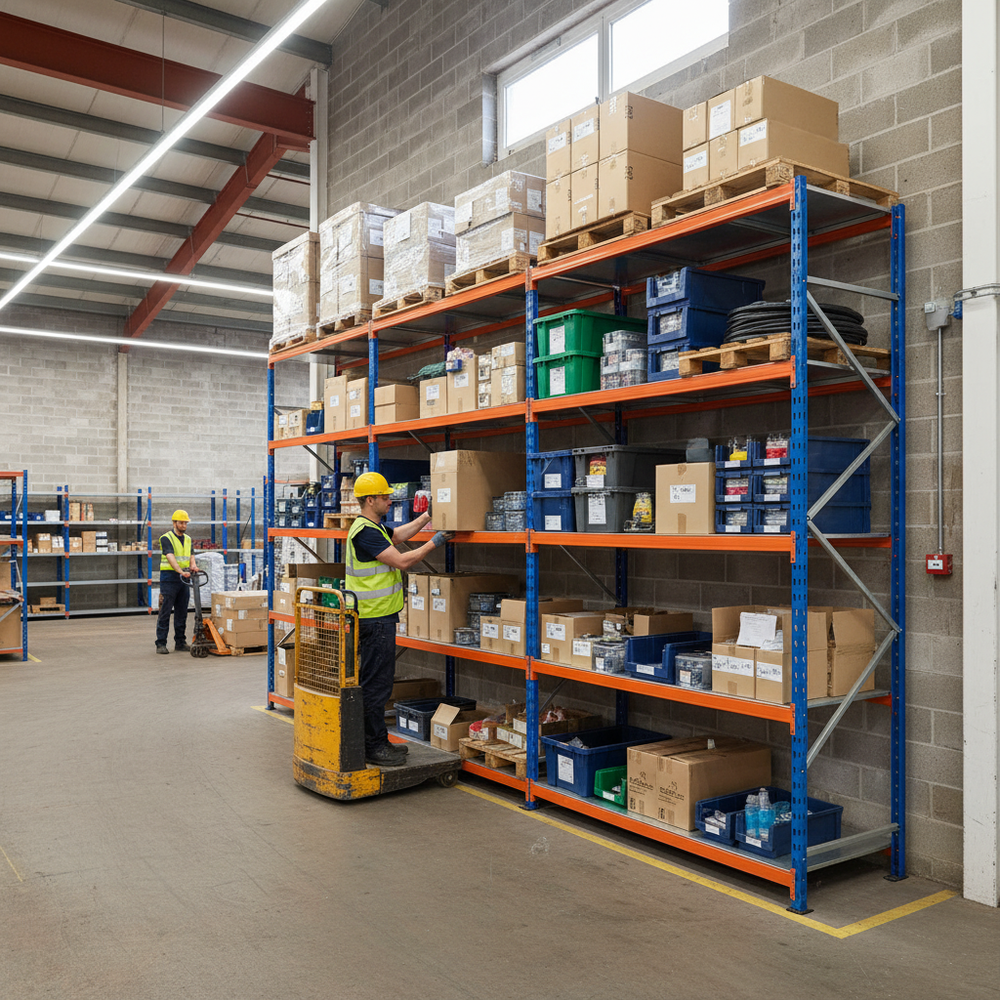 3x Heavy Duty Industrial Shelving - 1830mm High - 200kg Capacity - Steel - Side view