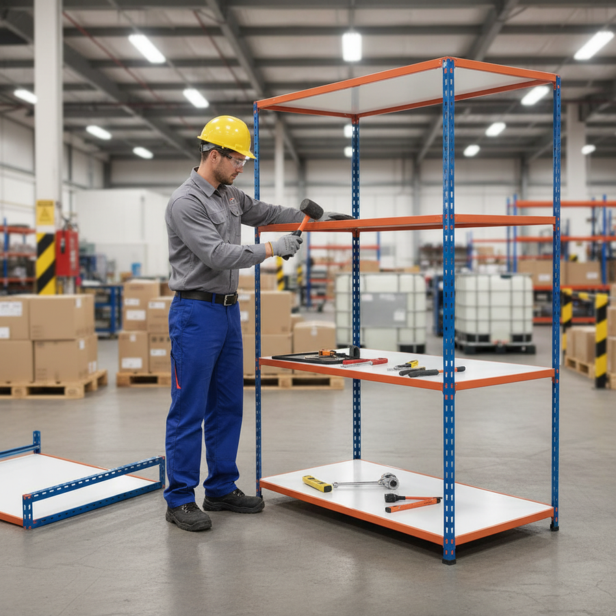 Heavy Duty Industrial Shelving - 3050mm High - 340kg Capacity - Melamine - Blue & Orange - Front view