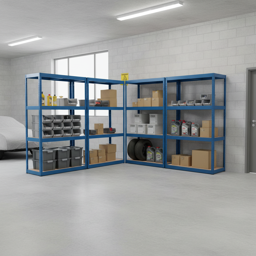 Premium Garage Shelving - 1600mm High - 200/280kg Load Capacity - Blue - Front view