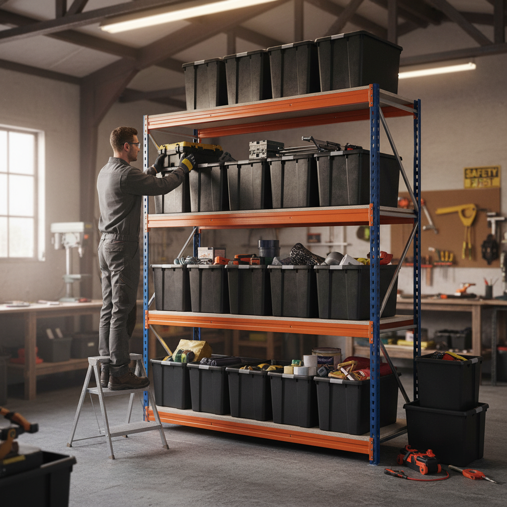 Heavy Duty Shelving Unit with 8 Durable 62L Storage Boxes - 1800mm High - Front view