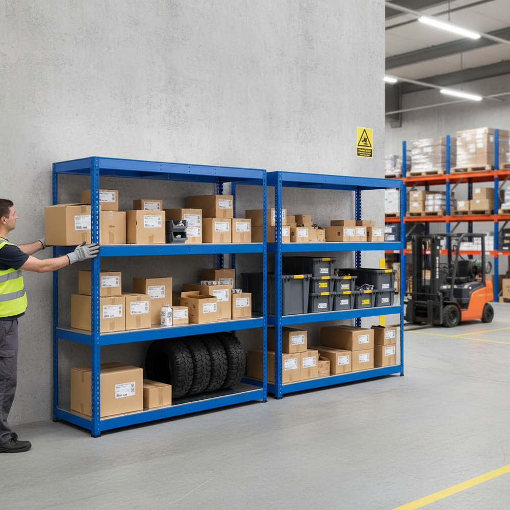 Premium Industrial Shelving - 2440mm High - 400kg Capacity - Steel - Blue - Side view