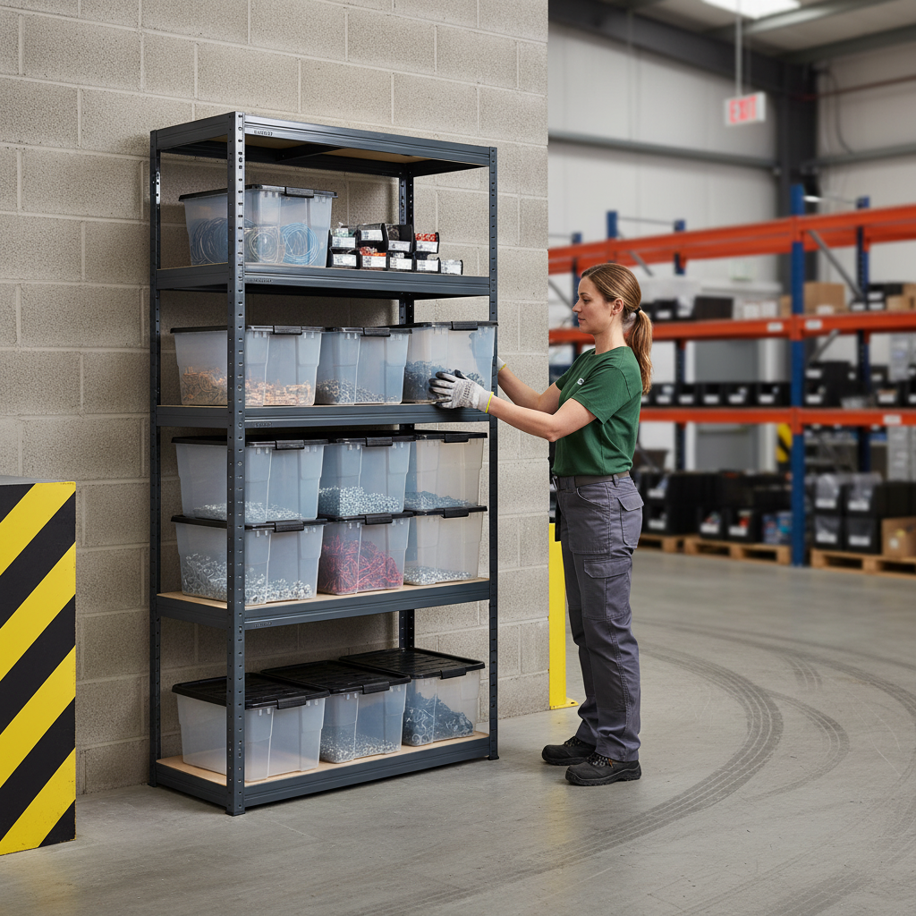 Premium Heavy Duty Shelving Unit with 12x 24L Storage Boxes - 1800mm High - Grey - Side view