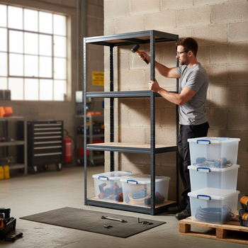 Premium Shelving Unit - 1600mm High - Grey with 8x 33.5L Storage Boxes