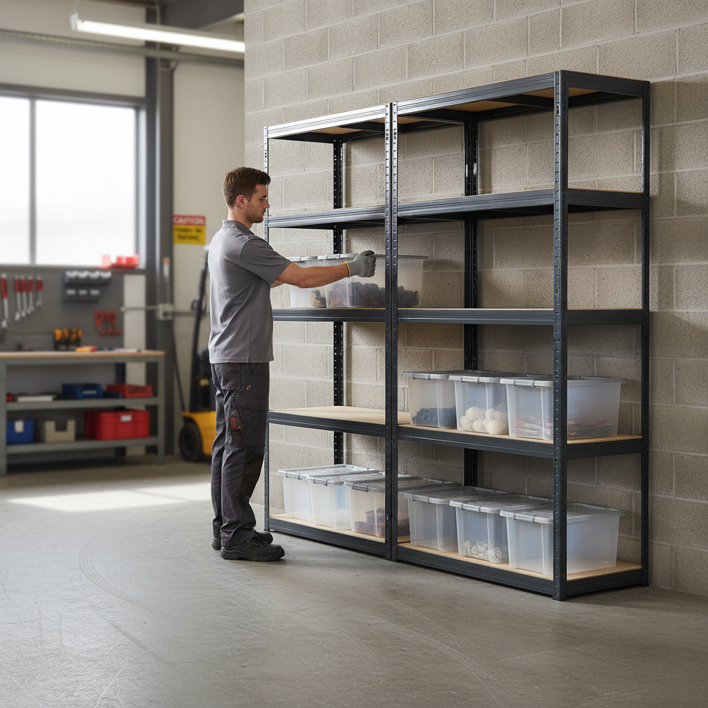 Heavy Duty Shelving Units with 10x 37L Plastic Storage Boxes - 1800mm High - Front view
