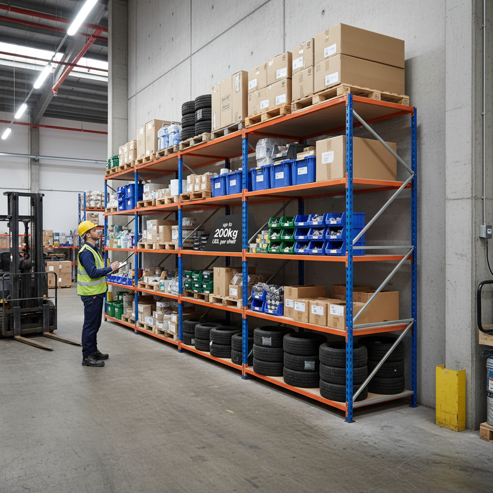 4x Heavy Duty Industrial Shelving - 1830mm High - 200kg Capacity - Chipboard Construction - Side view