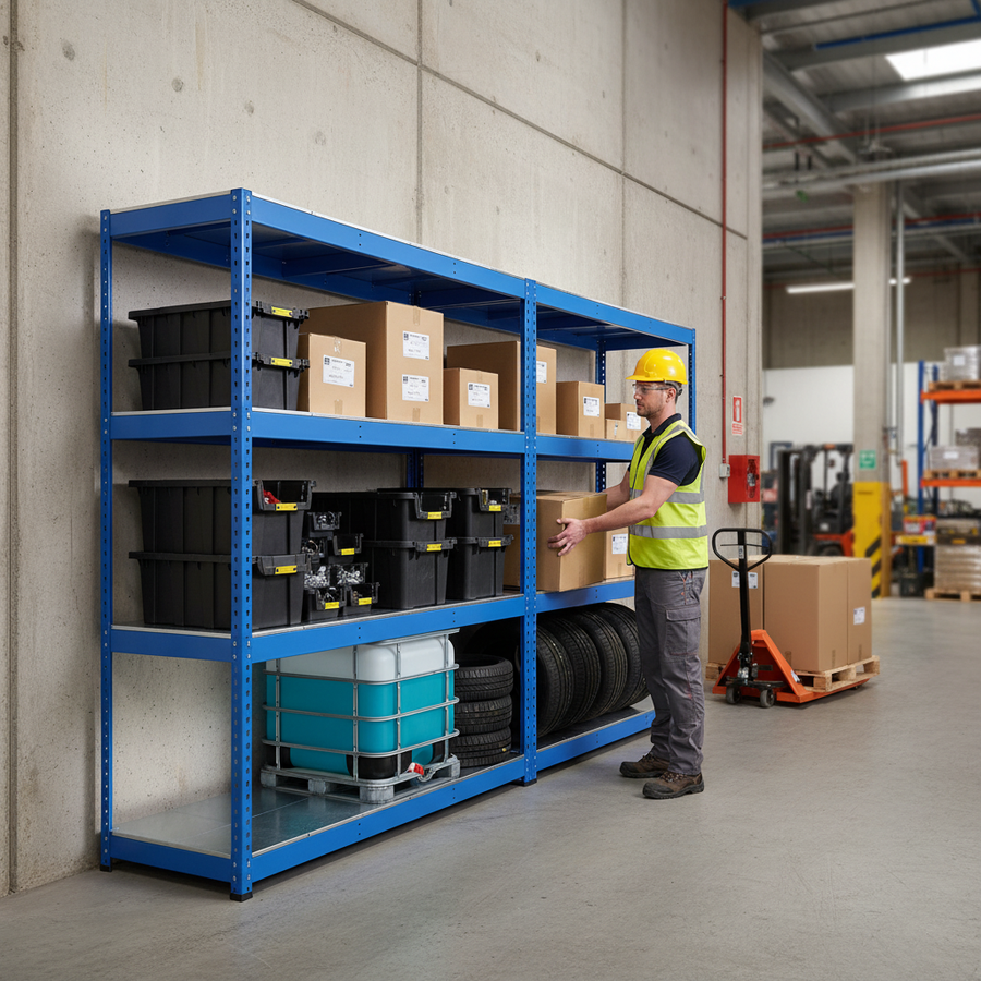 Heavy Duty 4x Industrial Shelving - 2440mm High - 400kg Capacity - Steel - Blue - Front view