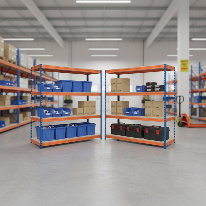 4-Pack Heavy Duty Industrial Shelving - 2000mm High - 500kg Capacity - Front view