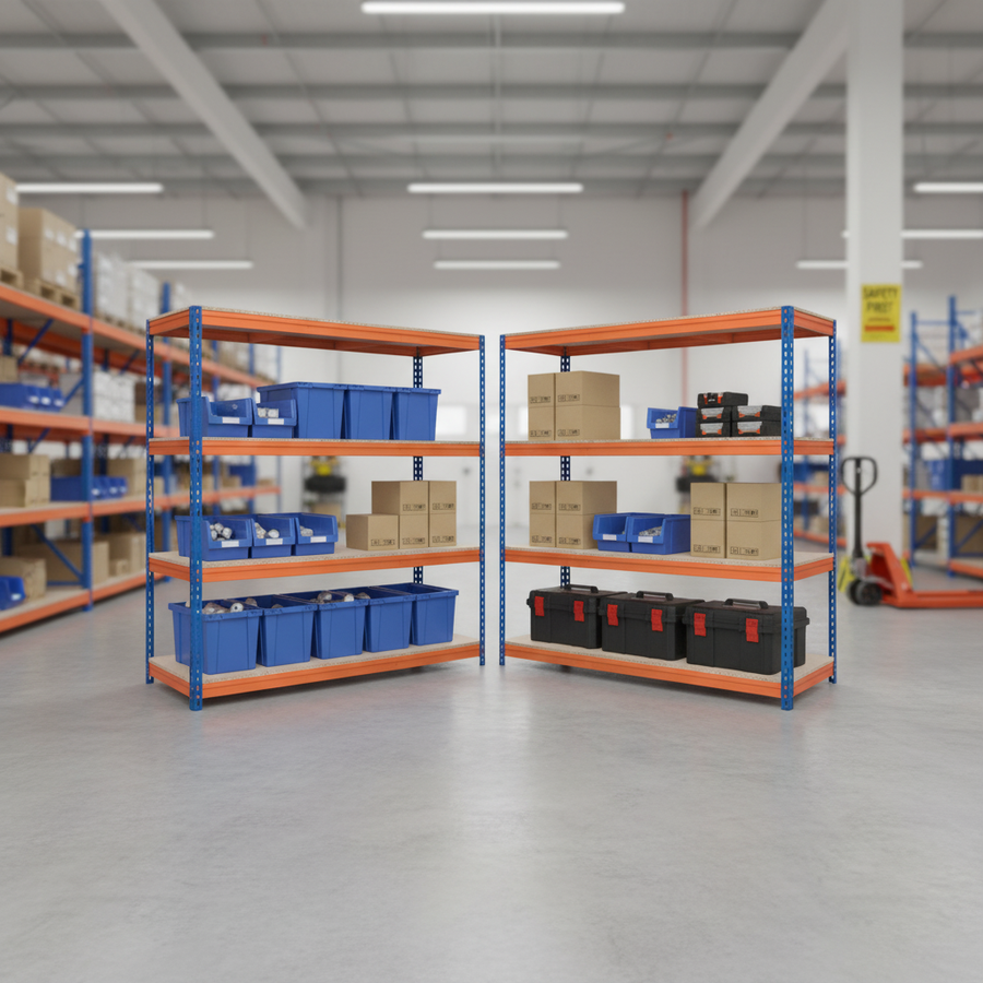 4-Pack Heavy Duty Industrial Shelving - 2000mm High - 500kg Capacity - Front view