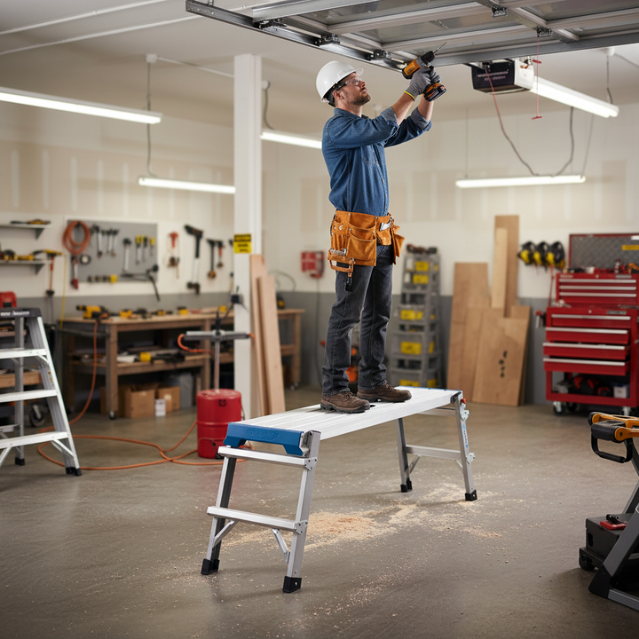 Heavy Duty Work Platform with Slip Resistant Surface and Easy Grip Handle - Side view
