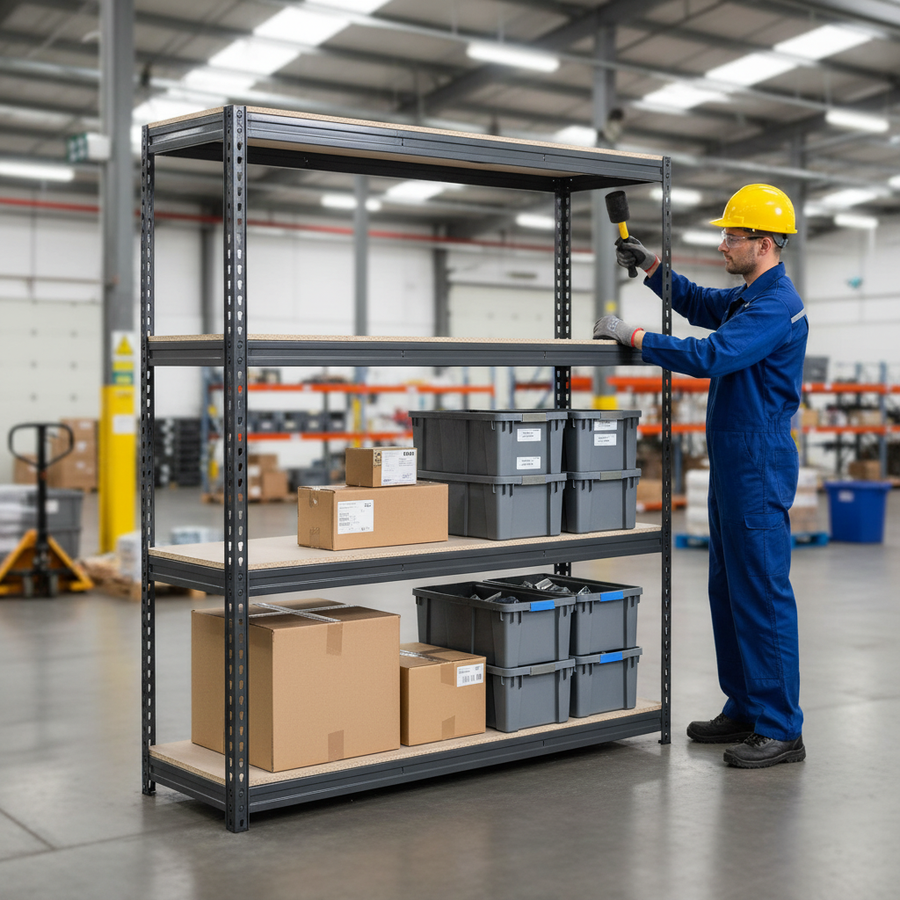 Heavy Duty Industrial Shelving - 1800mm High - 500kg Capacity - Grey - Front view