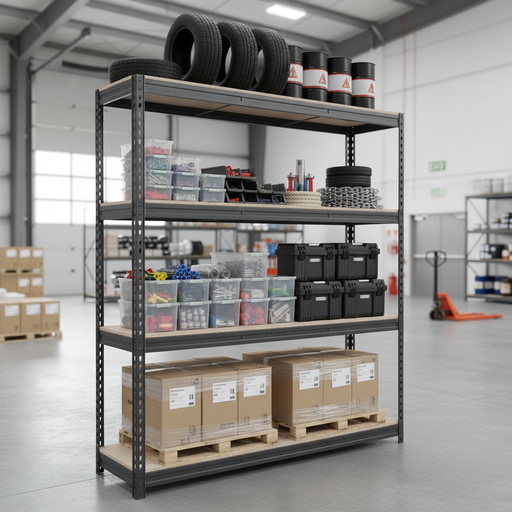 Premium Heavy Duty Industrial Shelving - 2000mm High - 500kg Capacity - Grey - Front view