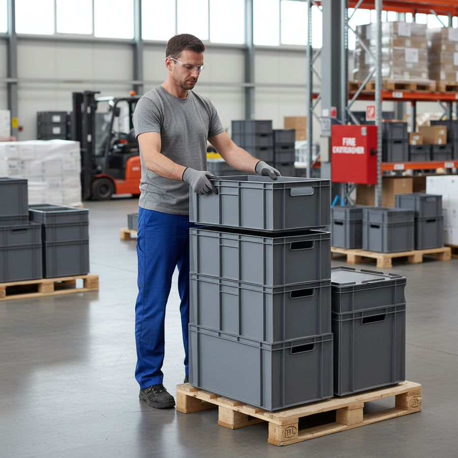 Premium Grey Euro Containers - Durable, Stackable, Multibuy Offers - Front view