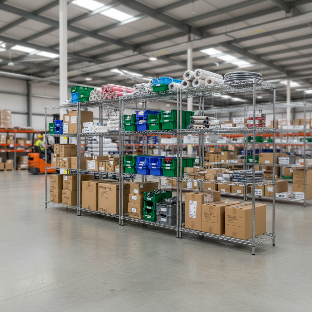 High-Performance Chrome Wire Shelving Unit - 2130mm High - 300kg Capacity - Side view