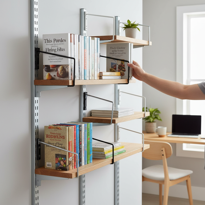 Flexible Wall Mounted Shelving Bookends for Secure Storage - Side view