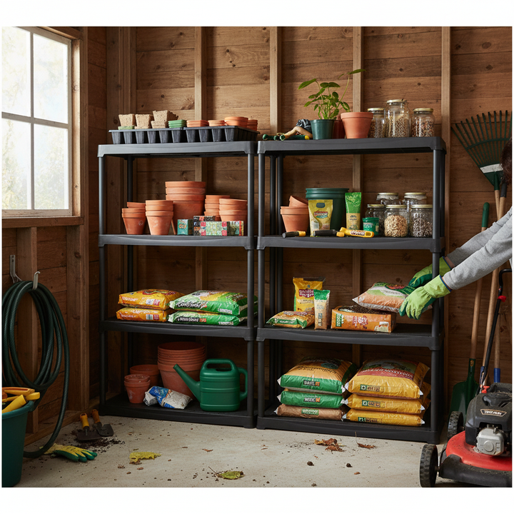 Heavy Duty Plastic Shed Shelving - 1760mm High - 20kg Capacity - Charcoal - Side view