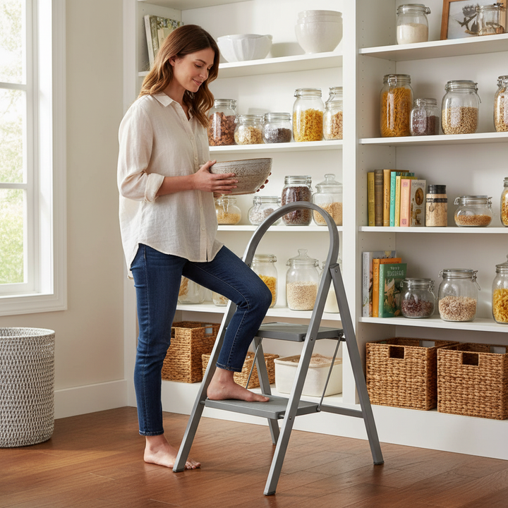 Premium Grey Step Stool - 2 Tread for Safe Access - Side view