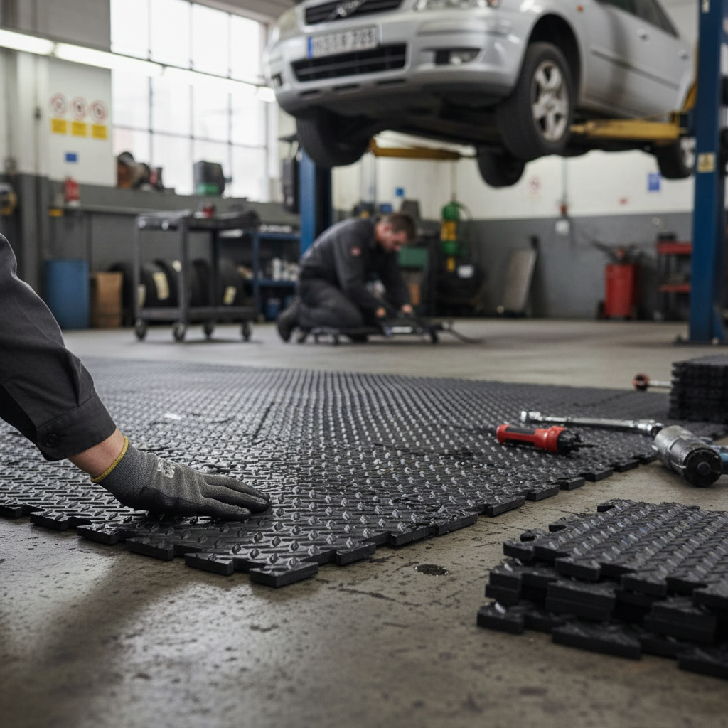 Heavy Duty Interlocking Floor Tiles with Checker Plate Surface - Side view