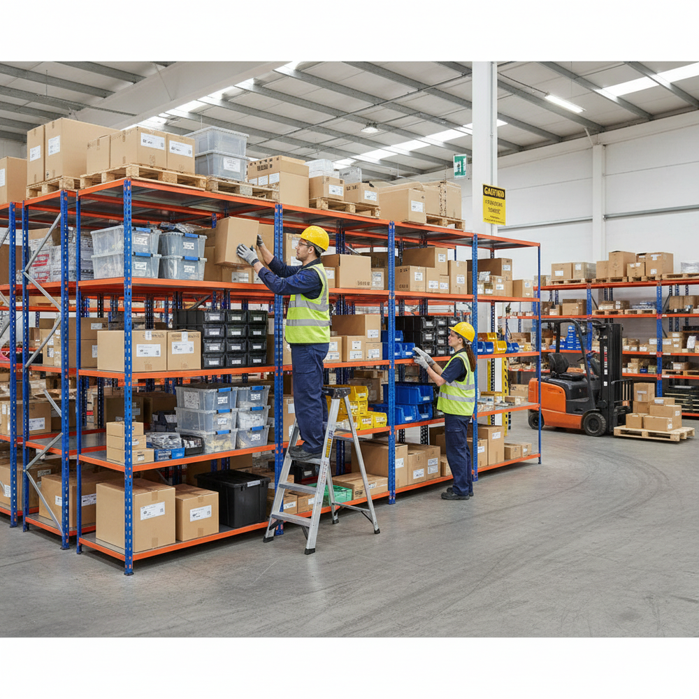 4-Level Heavy Duty Industrial Shelving - 1980mm High - 340kg Capacity - Steel Construction - Side view