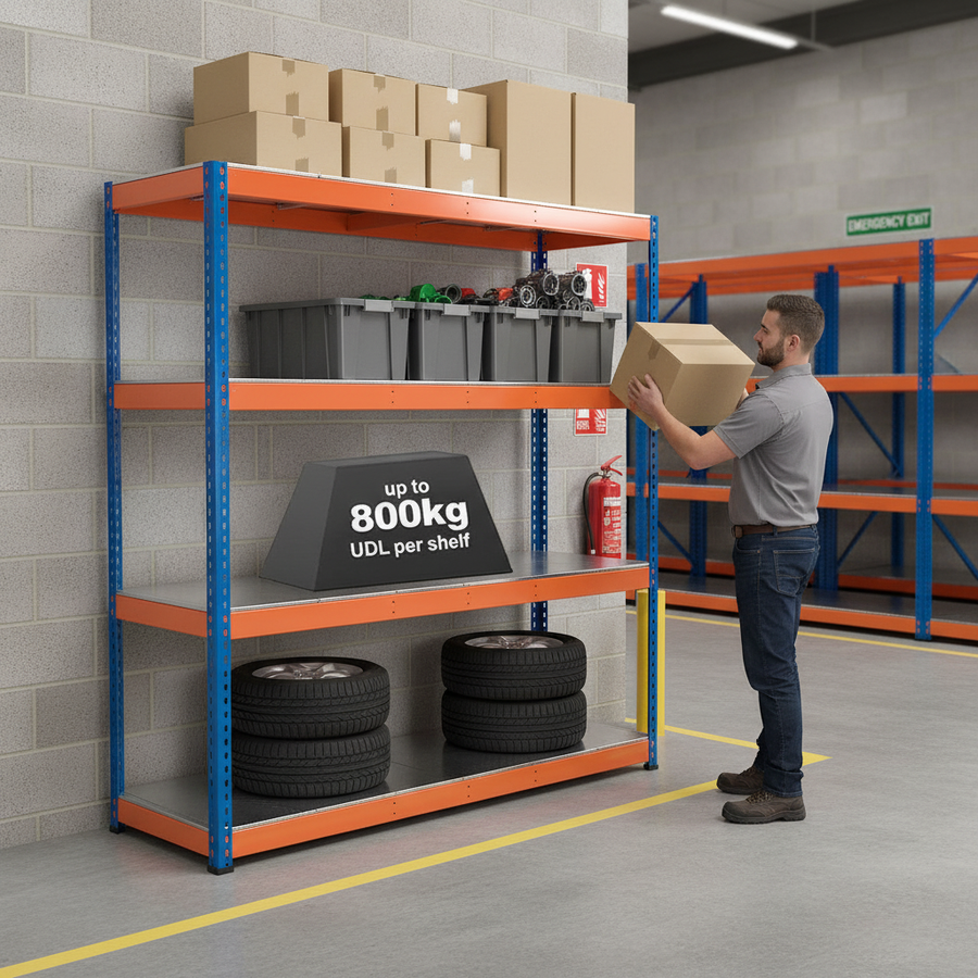 Heavy Duty Industrial Shelving Unit - 1980mm High - 800kg Capacity - Steel Construction - Front view