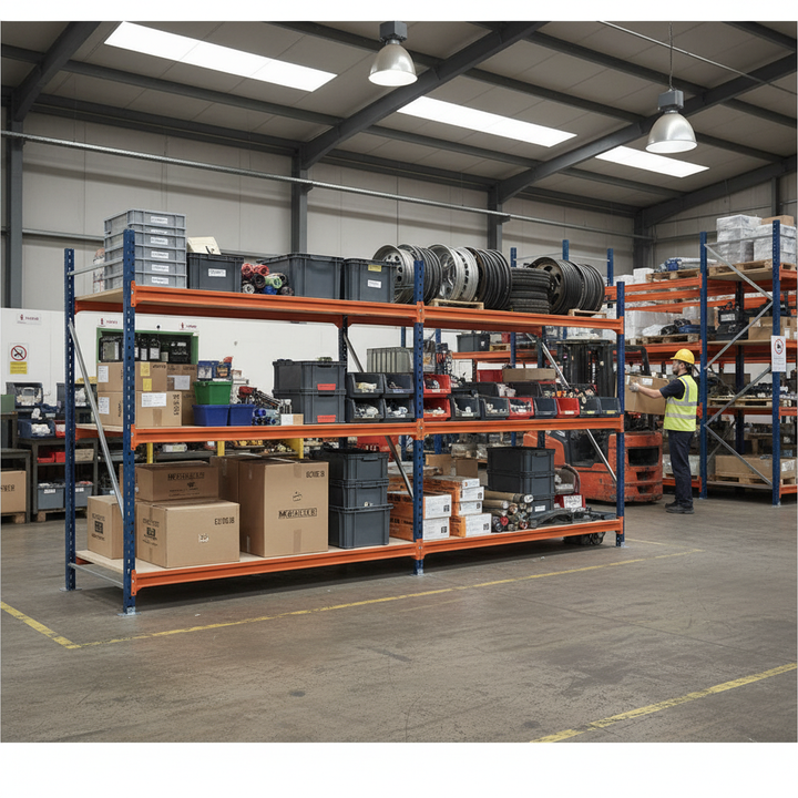 Premium Heavy Duty Longspan Shelving Unit - 2000mm High - Blue & Orange - Side view