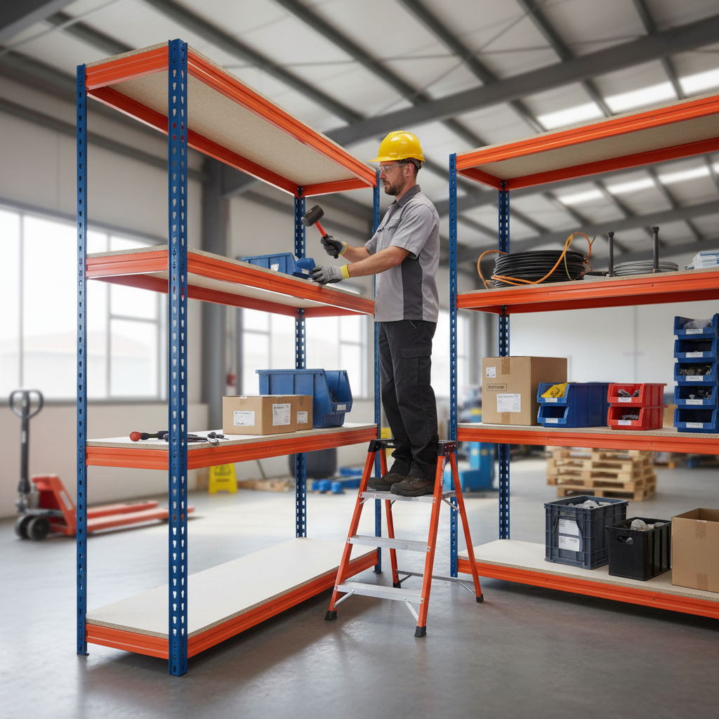 Heavy Duty Industrial Shelving - 1800mm High - 500kg Capacity - Blue & Orange - Front view
