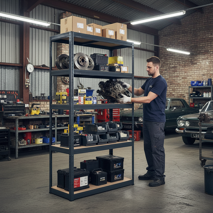 Heavy Duty Garage Shelving - 2130mm High - 200/280kg Capacity - Grey - Side view