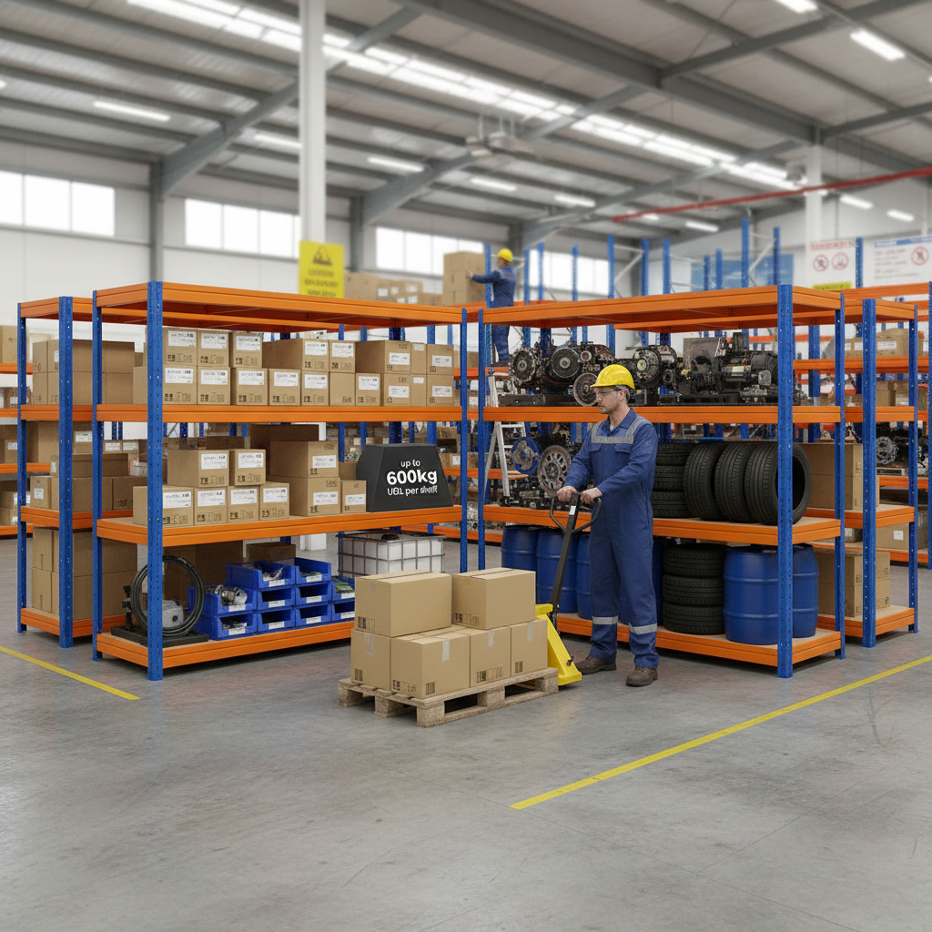 Heavy Duty Industrial Shelving - 1770mm High - 600kg Load Capacity - Blue & Orange - Side view