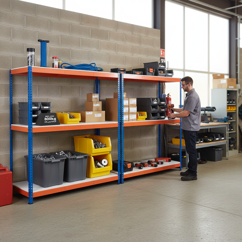 Heavy Duty Industrial Shelving - 1980mm High - 800kg Capacity - Blue & Orange - Front view