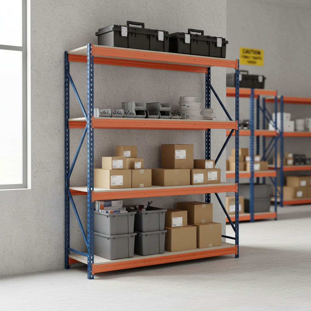Heavy Duty Industrial Shelving - 1600mm High - 500kg Load Capacity - Blue & Orange - Front view
