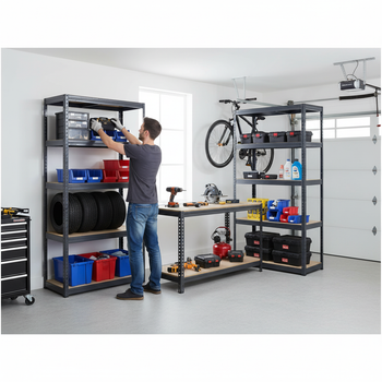 Premium Shelving Units & Workbench Set - 1800mm High & 1600mm Wide - Grey