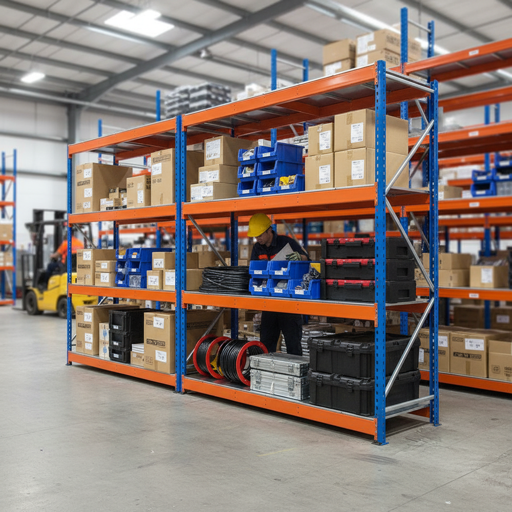 3x Heavy Duty Industrial Shelving - 1677mm High - 400kg Capacity - Steel Construction - Side view