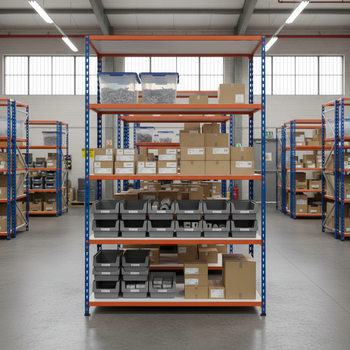 Premium Industrial Shelving - 2440mm High - 340kg Capacity - Melamine - Blue & Orange
