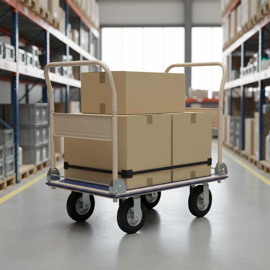 Heavy Duty Pneumatic Wheel Platform Trolley - 350kg Load Capacity - Front view
